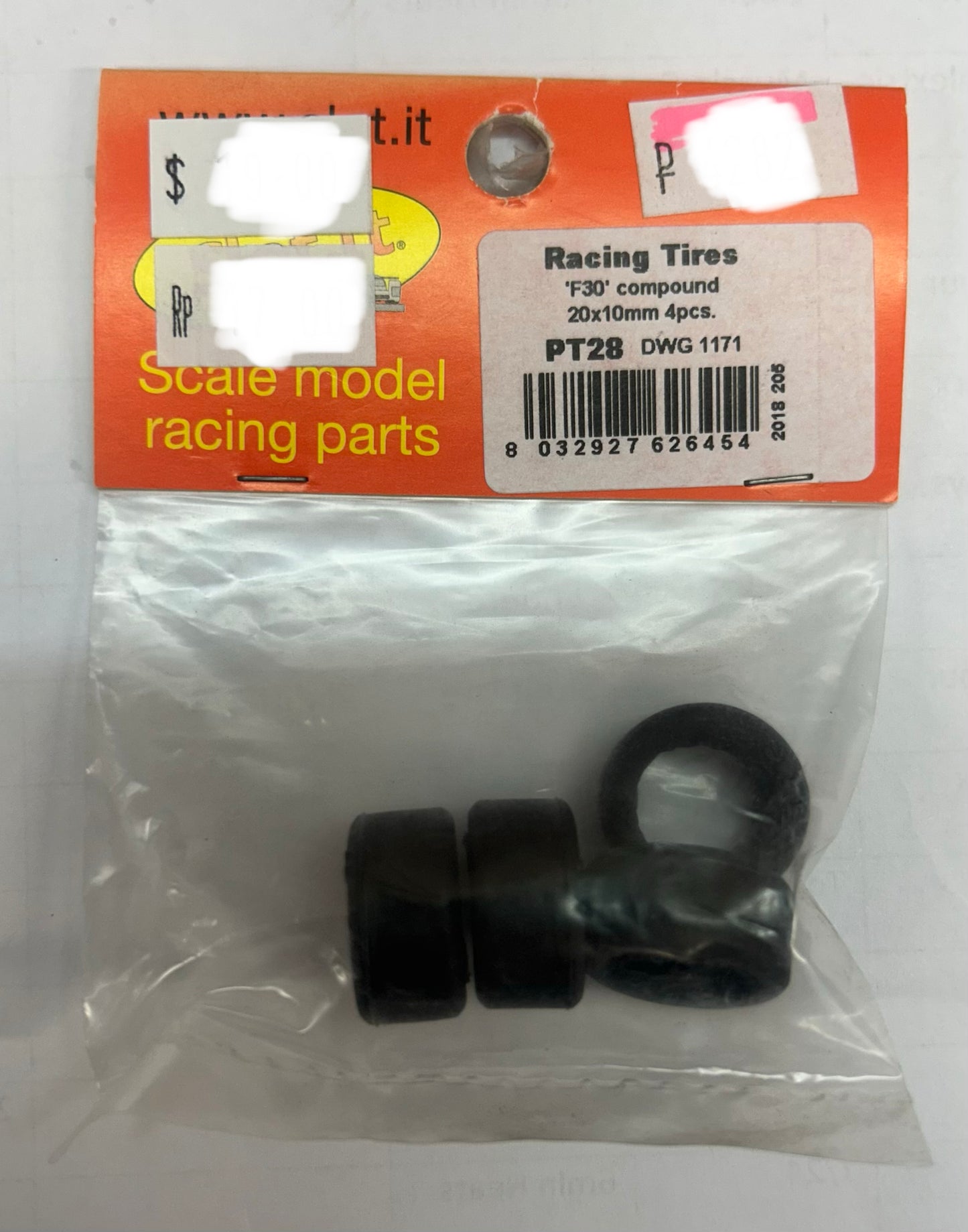 Slot.it Tires 10x10mm, F30 compound Slick x4 PT28